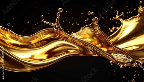 Golden Flow Viscous Liquid Cascade, Oil Texture and Abstract Background