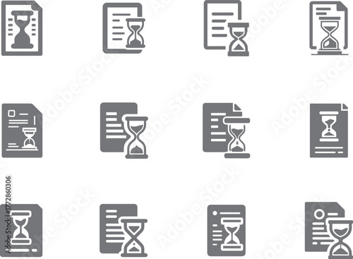 Various document icons showing documents with sand timers representing deadlines or waiting