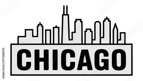 Chicago Skyline: A monochrome depiction of the iconic Chicago skyline, capturing its distinctive silhouette against a neutral backdrop.