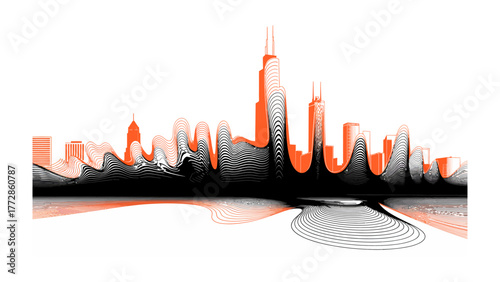 Abstract Cityscape: An artistic illustration of a city skyline, featuring a unique blend of modern and contemporary design. showcasing urban life and architectural diversity