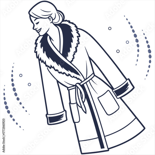 A simple vector illustration of a cozy bathrobe with a fluffy fur trim and a belt, representing comfort and relaxation silhouette vector on a white background