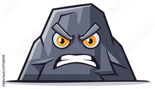 Cartoon Rock with an Angry Expression: Vector Graphic of a Grouchy Boulder