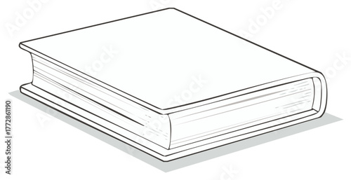 Illustrated book with blank cover and pages, line art style.