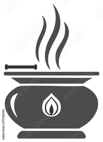 Stylized illustration of a container with flame icon and emanating smoke.