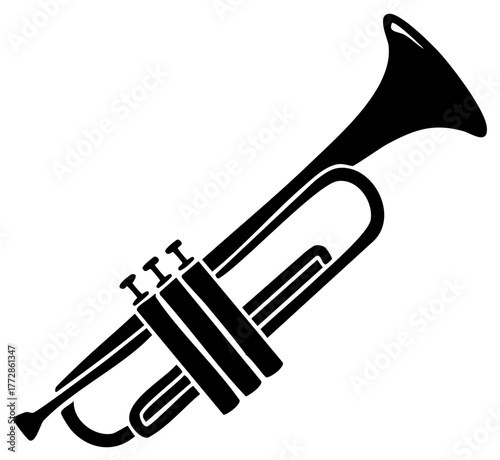 Elegant black silhouette vector illustration of a classic trumpet brass musical instrument icon