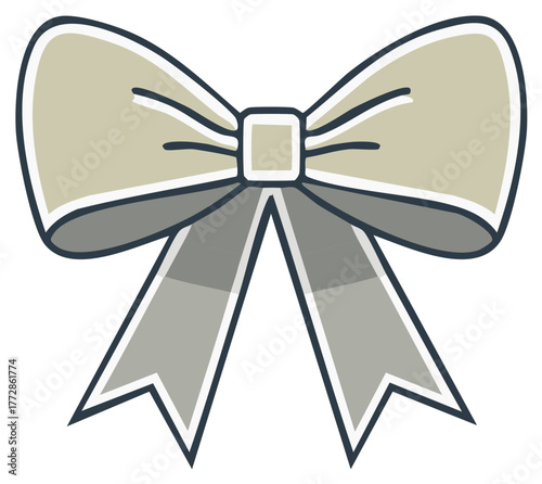 Elegant Taupe and Gray Bow Ornament with Sharp Tails