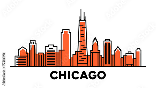 Chicago Skyline Silhouette: A clean illustration of the iconic Chicago skyline, with towering skyscrapers and architectural wonders, creating a dynamic urban landscape.