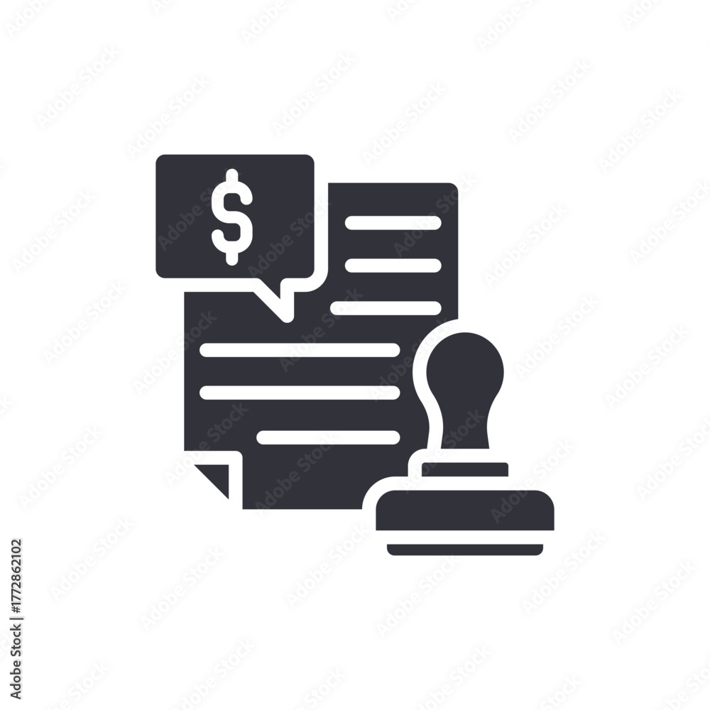 Obraz premium Approved Document With Stamp And Dollar Sign Icon