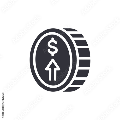 Investment Coin With Arrow Up Sign Solid Icon