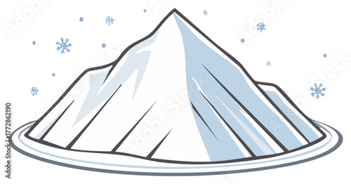 Snowy Peaks Comic Book Style Winter Scene with Falling Snowflakes Cartoon Illustration