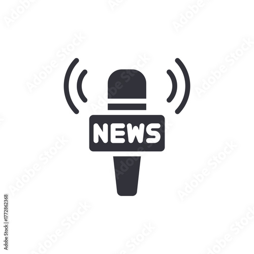 Breaking News Microphone Symbol with Broadcast Waves