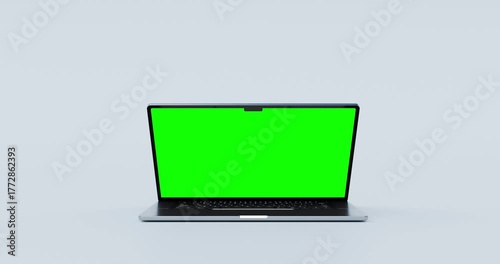 Laptop Opening and Closing with Green Screen on Minimal Background