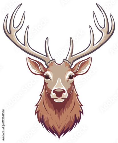 Strong stylized stag portrait with impressive antlers detailed vector art