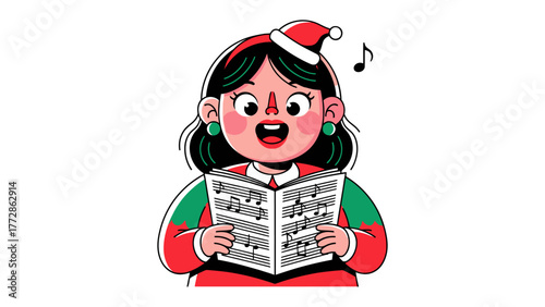 Holiday Carol: A cheerful figure joyfully sings from a songbook, wrapped in the spirit of holiday celebrations.