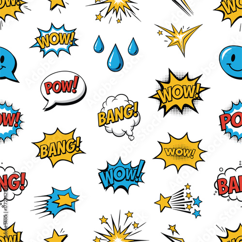 Seamless Pattern of Comic Expression and Emotion Iconss.