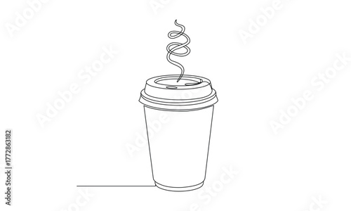 Minimalist coffee cup line drawing on white background for design