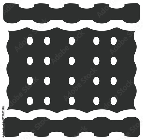 Wavy lasagna pasta sheet or cracker biscuit with dots food icon