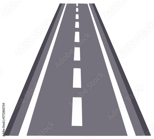 Perspective View of an Asphalt Road with White Dashed Lane Markings