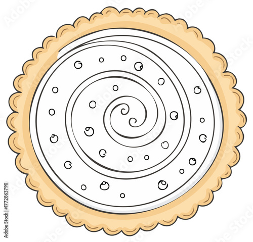 Top view illustration of a round tart with a swirled meringue topping and a scalloped crust