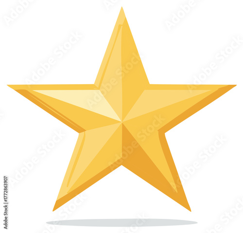 Golden Five Pointed Star Shiny Realistic Isolated Object