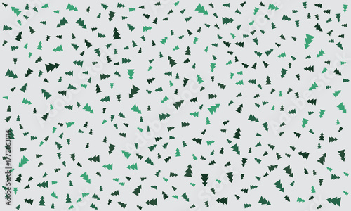 Scattered green tree icons on light gray background create a dense, nature-inspired pattern. Ideal for winter, holiday, or eco-themed designs, wrapping paper, and seasonal digital backdrops