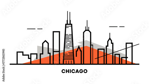 Chicago Cityscape: A stylized representation of Chicago's iconic skyline, showcasing its architectural marvels in a modern, minimalist design.
