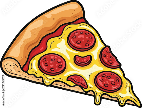 Vector art of delicious pepperoni pizza slice dripping with cheese, isolated PNG on white background perfect for food design projects