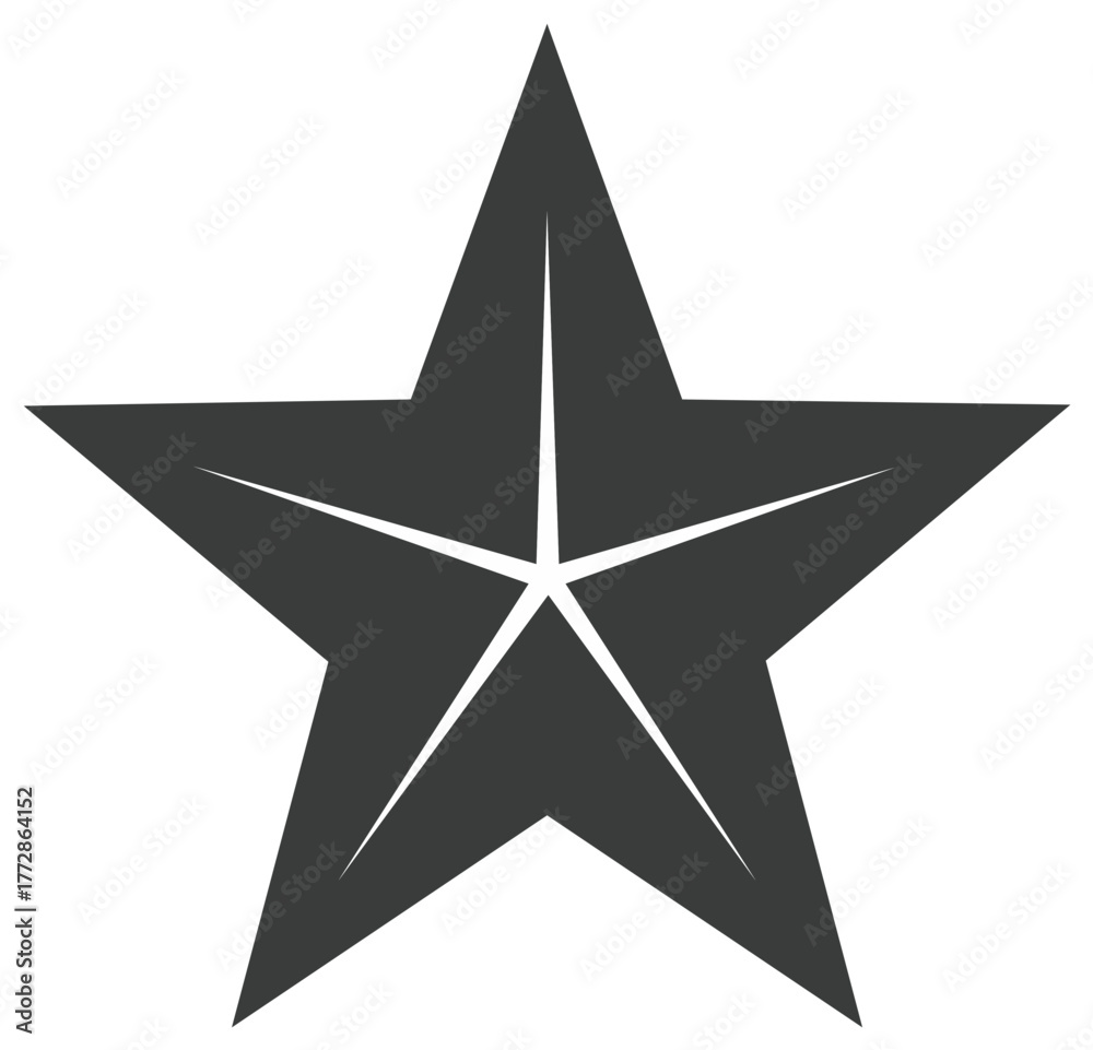 Fototapeta premium Five-Point Star Symbol, Dark Gray with White Inlay, Geometric Shape, Vector Illustration