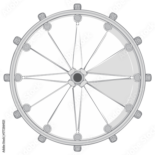 Abstract Illustration of a Detailed Bicycle Wheel Depicting Spokes and Hub