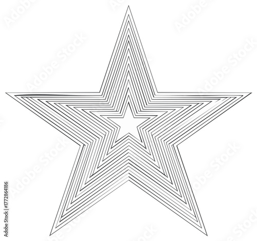 Line Art Concentric Star Shapes Expanding Black and White Graphic Design