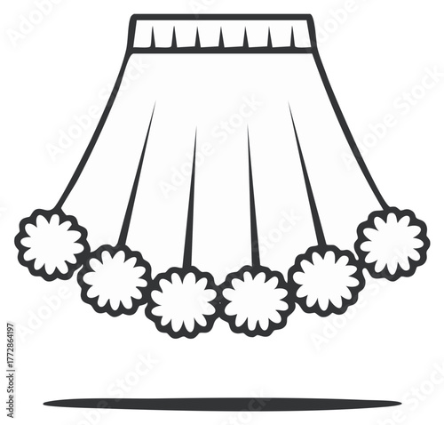 Illustration of a cheerleader skirt with fringe pom-poms in a clean vector style