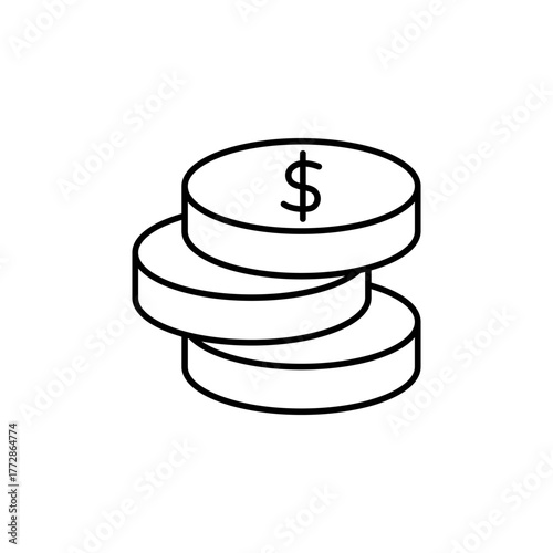 Coins outline icon. Can be used for any platform action promotion and advertising mockup. Isolated symbol sign used for: mobile, app, design, web, dev, ui, ux, gui. EPS 10. For your project.