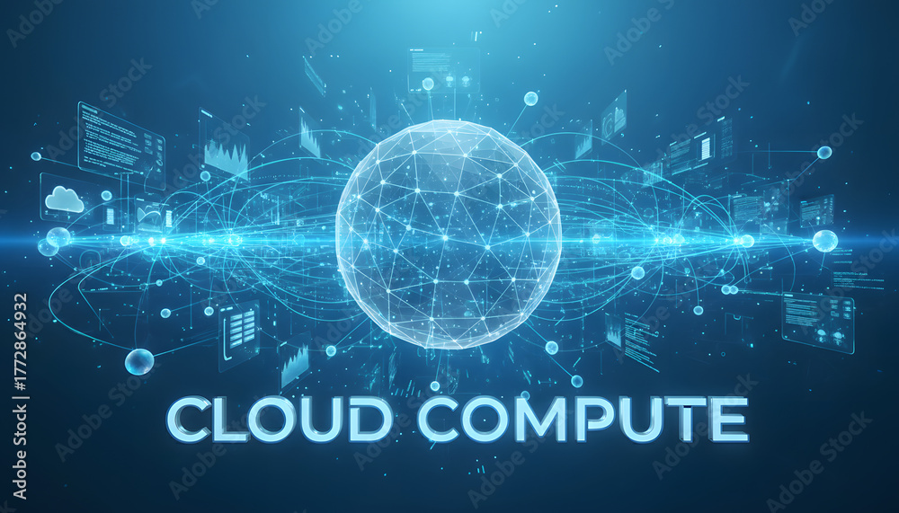 Obraz premium Futuristic Cloud Computing Network Data Visualization