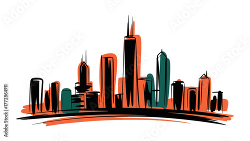 Urban Silhouette: An artistic sketch portrays a city skyline, emphasizing the unique architecture and dynamic urban life. 