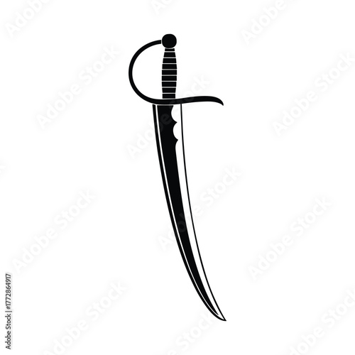 Vector illustration Black silhouette of a curved saber sword
