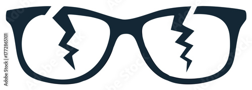 Broken Eyeglasses Icon with Cracked Lenses, Symbolizing Vision Impairment or Damage