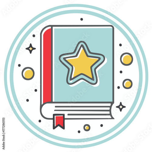 Charming book with star design and bookmark in a circle frame perfect for storytime concept