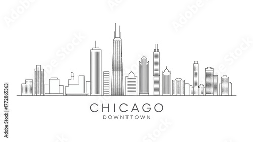 Chicago Downtown Skyline: A sleek and modern graphic illustration, it encapsulates the iconic Chicago skyline.