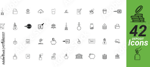 Collection of 42 simple hand drawn line icons representing various concepts and objects