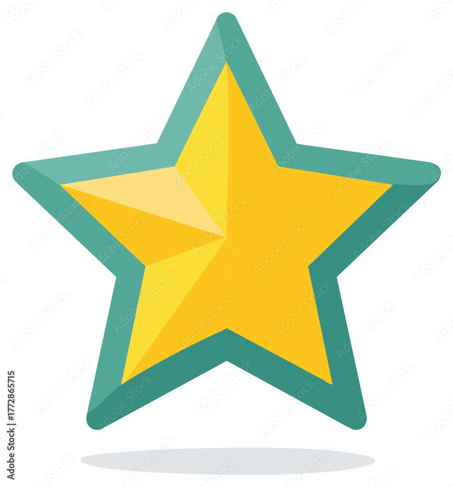 Fototapeta premium Bright yellow five-pointed star with teal border and subtle shading graphic illustration