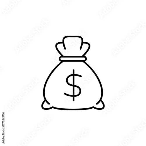 Money bag outline icon. Can be used for any platform action promotion and advertising mockup. Isolated symbol sign used for: mobile, app, design, web, dev, ui, ux, gui. EPS 10. For your project.