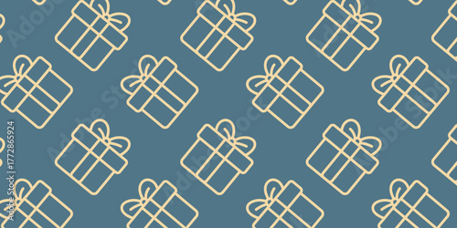 Seamless Pattern of Gift Boxes in a Repeating Grid, Perfect for Festive Backgrounds and Wrapping Paper Designs