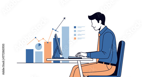 Business Analyst Working On Data Visualization Represents Financial Growth And Success