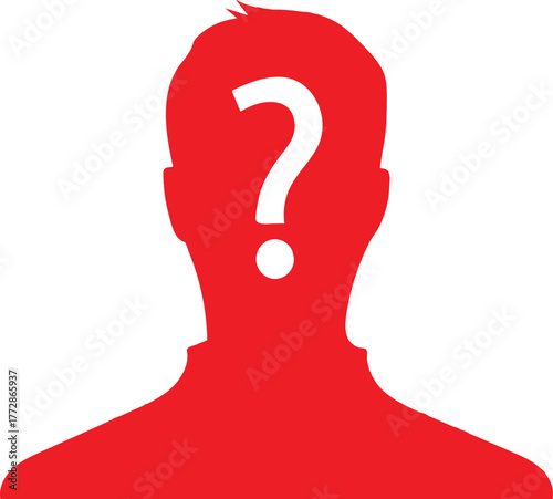 Red silhouette of a person with question mark symbol – anonymous profile or unknown identity concept