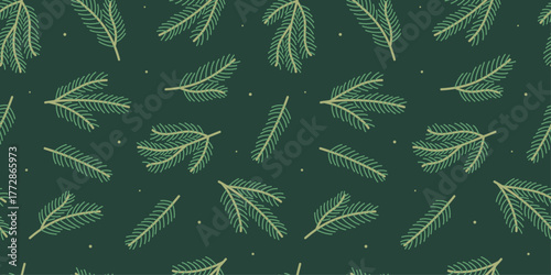 Winter Christmas minimalist pattern with spruce branches.