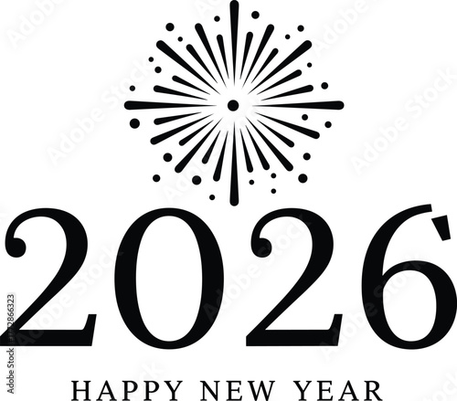 New, Year, 2026, Happy, Fireworks, Celebration, Burst, Stars, Typography, Greeting, Card, Poster, Banner, Vector, Cad, Drawing, Design, Illustration, Festive, Decorative