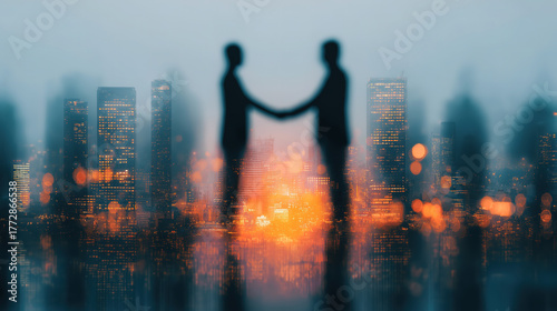 Business people shaking hands showing partnership for growth and future success in global industry