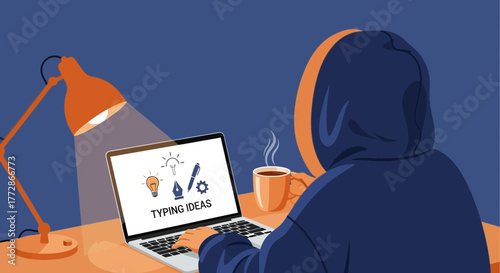 Creative Process Depicted With Person Working On Laptop Generating Fresh Concepts