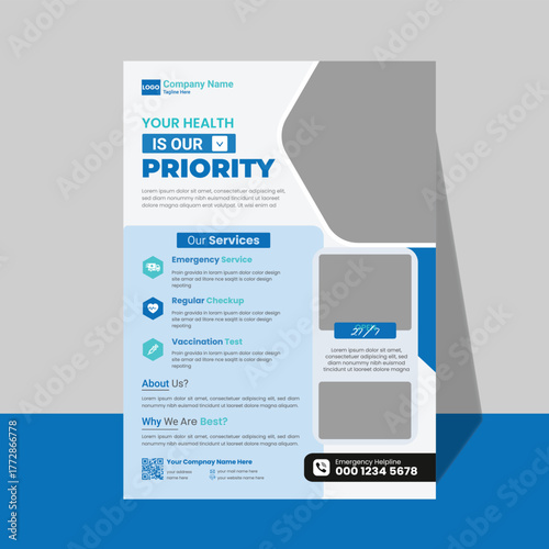 Medical flyer template design with a clean vector layout