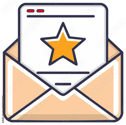 Important New Mail Notification Inside Open Envelope with Golden Star Icon Illustration